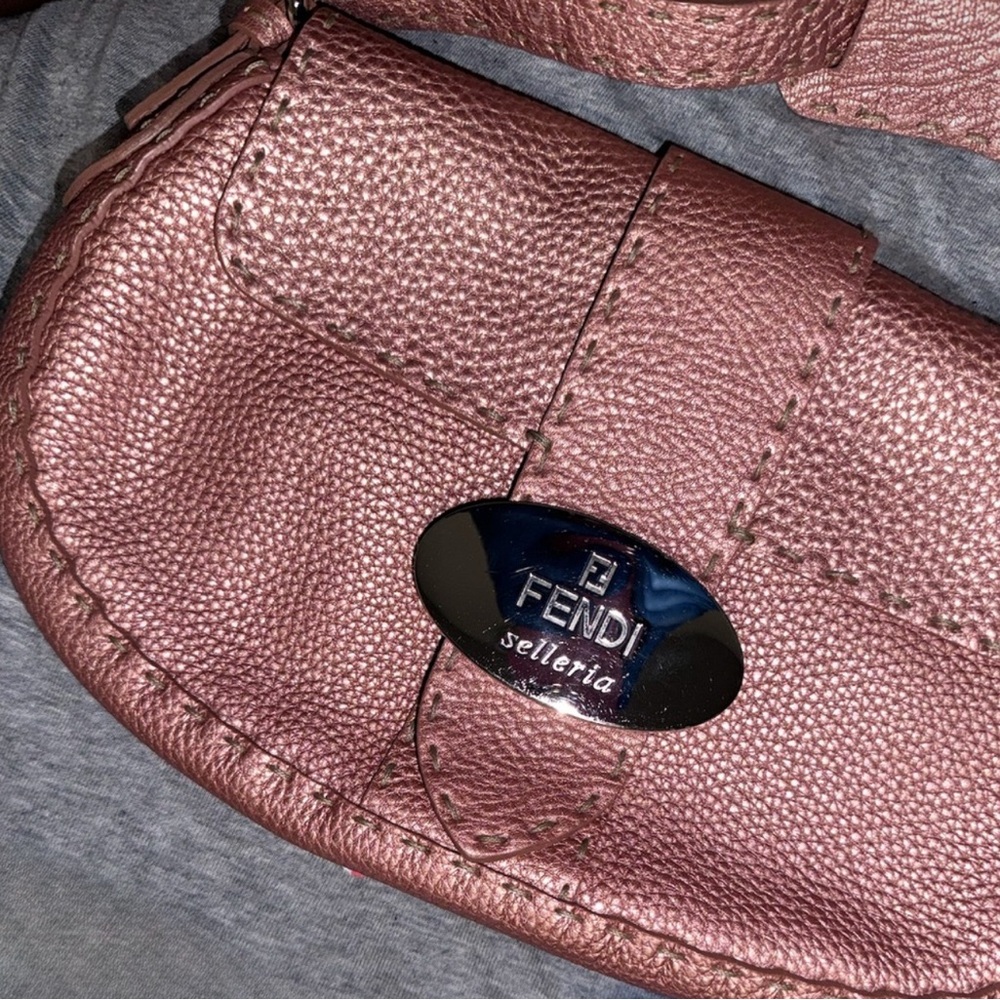 FENDI Selleria Metallic Sterling Rose Pink Baguette